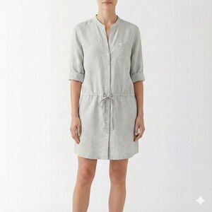 STANDARD JAMES PERSE 100% Linen Khaki Drop Waist Button Front Shirt Dress Sz L
